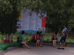 Students outside Kyrgyz National Agrarian University, Bishkek, Kyrgyzstan