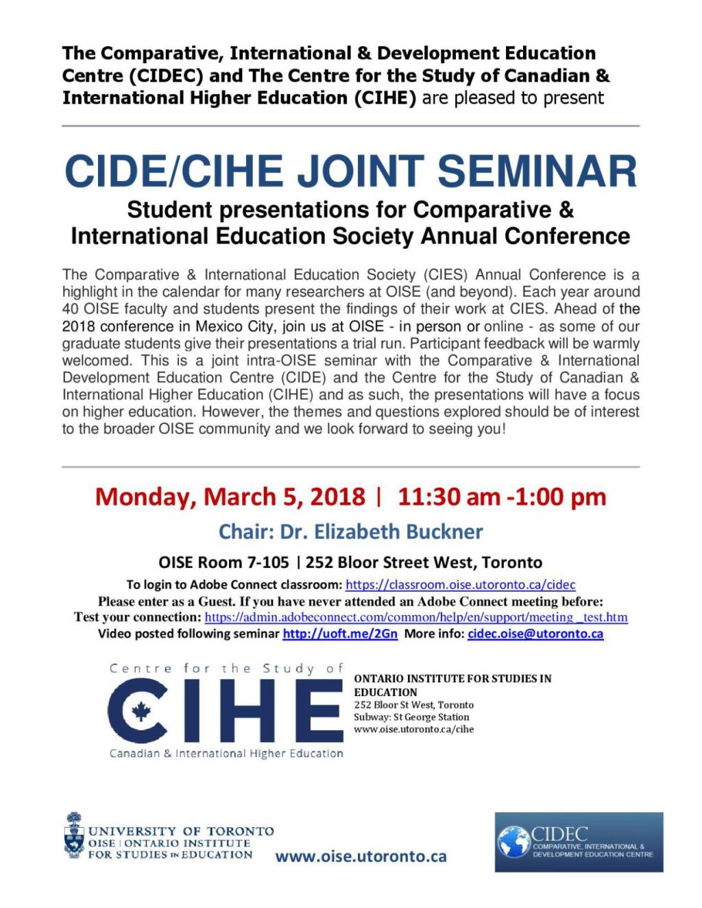 Seminar // March 5, 2018 // Comparing internationalization in higher education in Tajikistan and Iraq, plus other papers